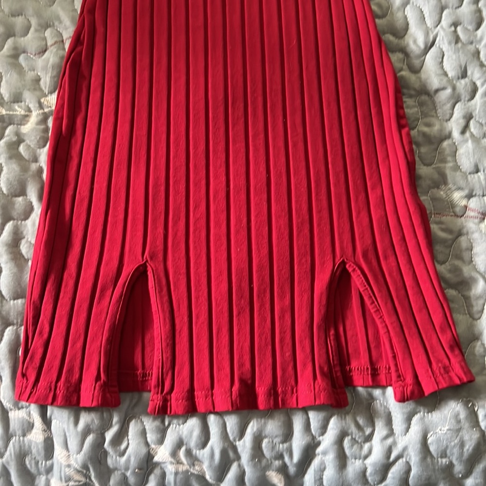 Red Ribbed Mini Dress - Picture 2 of 4